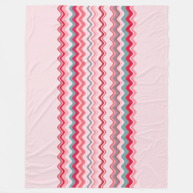 Pink Blue Wavy Zigzag Pattern Fleece Blanket (Front)