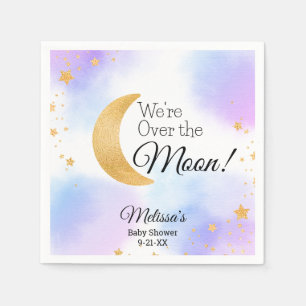 Pink Blue We're Over the Moon Neutral Baby Shower Napkin