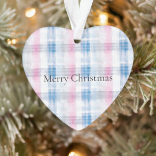 Pink Blue White Plaid Stripes Christmas Ornament