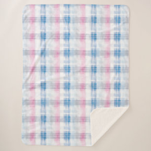 Pink Blue White Plaid Stripes Sherpa Blanket