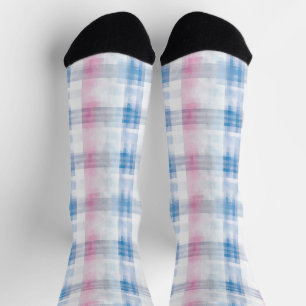 Pink Blue White Plaid Stripes Socks