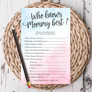 Pink & Blue Who Knows Mommy Shower Paper Game Card