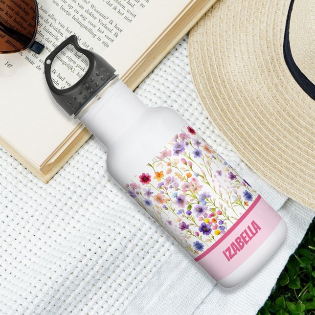 Pink Blue Wild Flowers Design For Woman and Girls  532 Ml Water Bottle (Creator Uploaded)