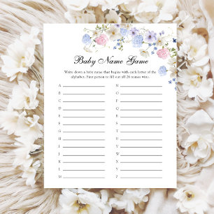 Pink Blue Wildflower Gender Reveal Baby Name Game