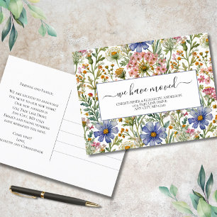 Pink Blue Wildflowers Cottagecore Moving  Announcement Postcard