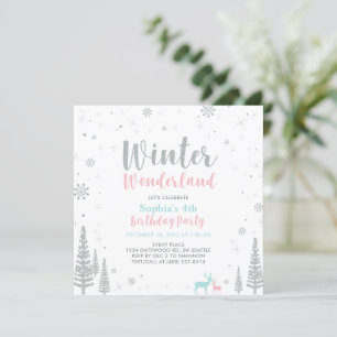 Pink & Blue Winter Wonderland Girl Birthday Invitation