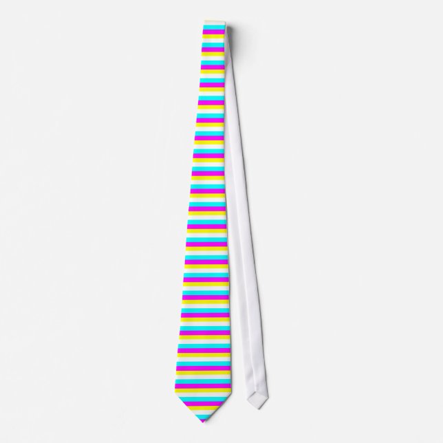 Pink, blue, yellow and white stripes tie (Front)