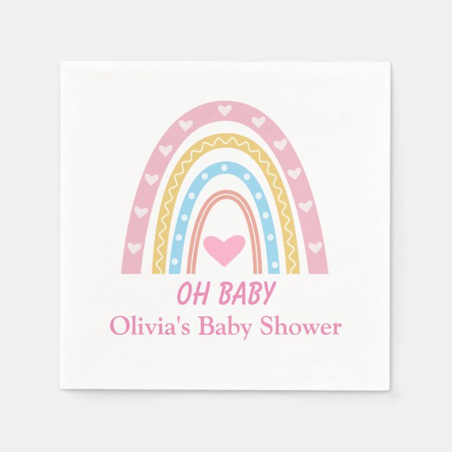 Pink Blue Yellow Boho Rainbow Oh Baby Shower  Napkin (Front)