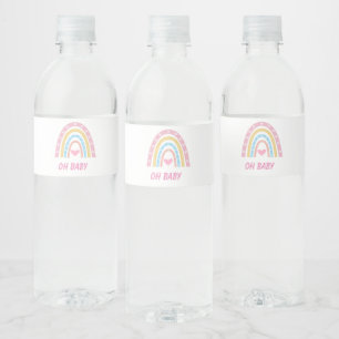 Pink Blue Yellow Boho Rainbow Oh Baby Shower  Water Bottle Label
