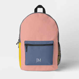 Pink Blue Yellow Colour Block Monogram Initials Printed Backpack