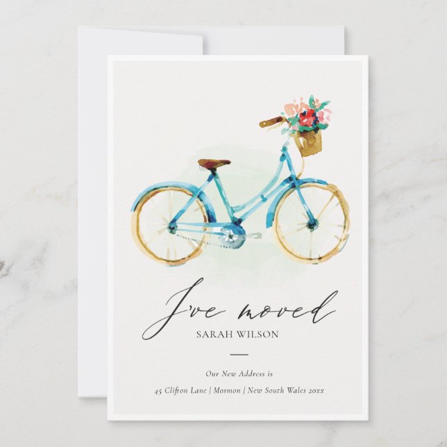 Pink Blue Yellow Floral Cycle I have Moved Card (Front)