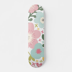 Pink Blue Yellow Flowers Modern Floral  Skateboard