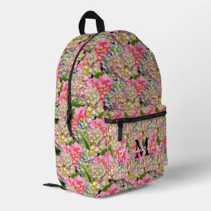 pink blue yellow green floral hydrangeas printed backpack
