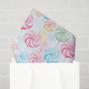 Pink Blue Yellow Green Orange Lollipops Birthday Tissue Paper