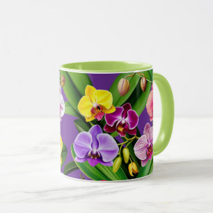 Pink Blue Yellow Lilac Green Orchid Flowers Mug