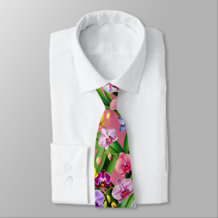 Pink Blue Yellow Lilac Green Orchid Flowers Tie