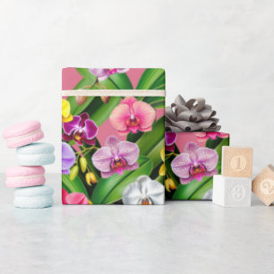 Pink Blue Yellow Lilac Green Orchid Flowers Wrapping Paper