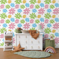 Pink Blue Yellow Lime Green Floral Art Pattern