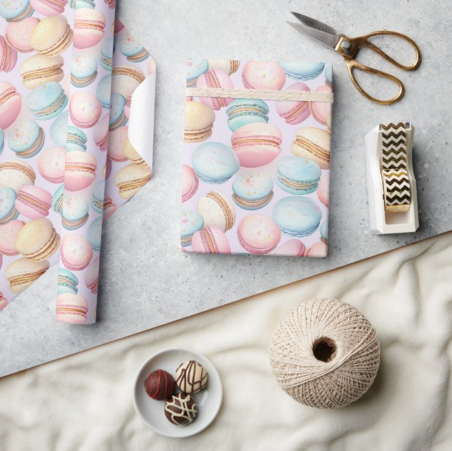 Pink Blue Yellow Macarons Birthday   Wrapping Paper (Crafts)