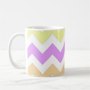 pink, blue, yellow pastel colour zigzag strips coffee mug
