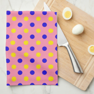 Pink Blue Yellow Polka Dots Design Kitchen Towel