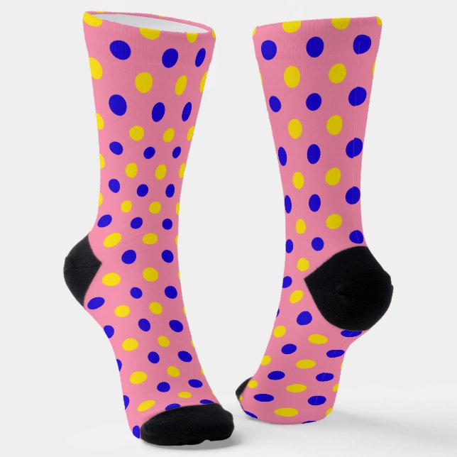 Pink Blue Yellow Polka Dots Design  Socks (Angled)