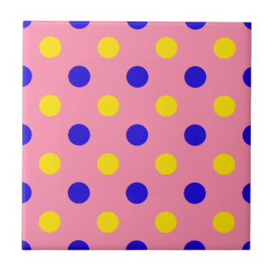 Pink Blue Yellow Polka Dots Design  Tile