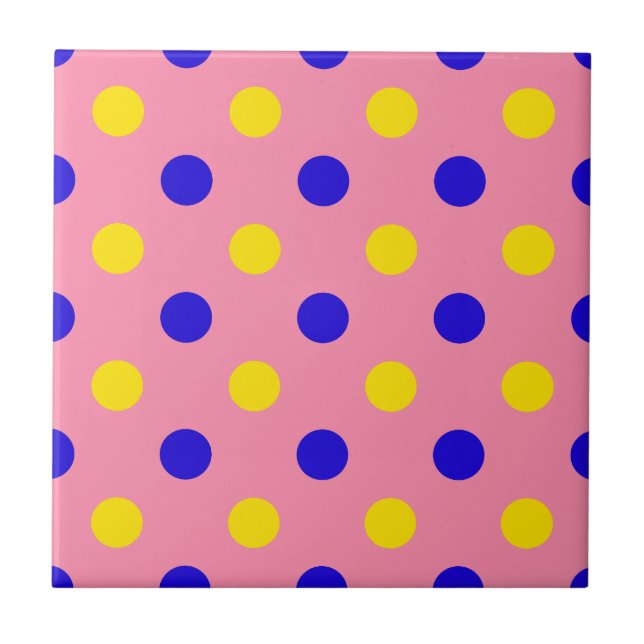 Pink Blue Yellow Polka Dots Design  Tile (Front)