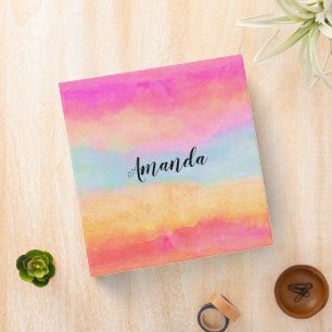 Pink Blue Yellow Rainbow Abstract Stripes Binder