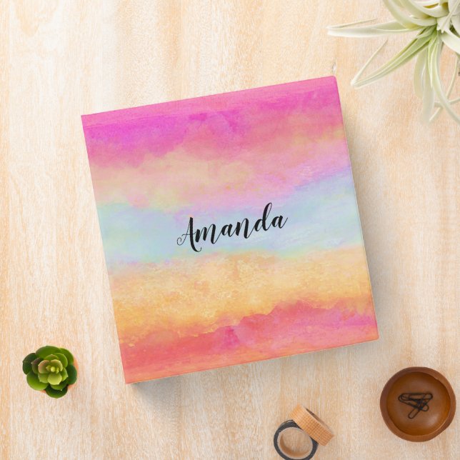 Pink Blue Yellow Rainbow Abstract Stripes Binder (In Situ)