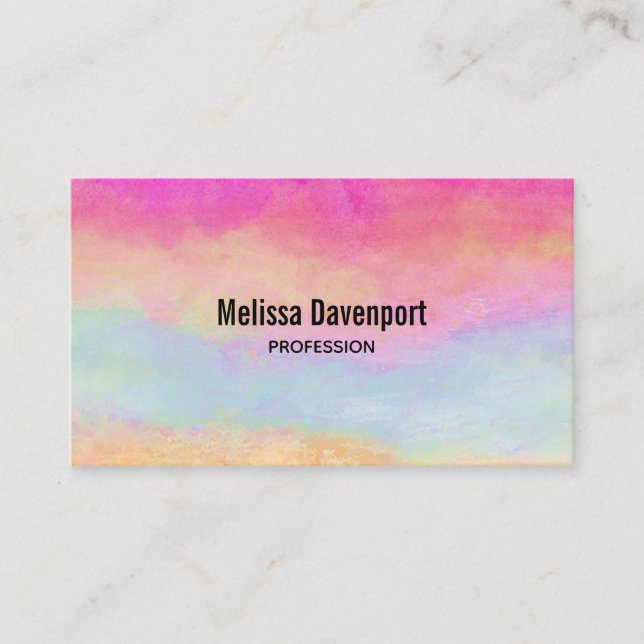 Pink Blue Yellow Rainbow Abstract Stripes Business Card (Front)