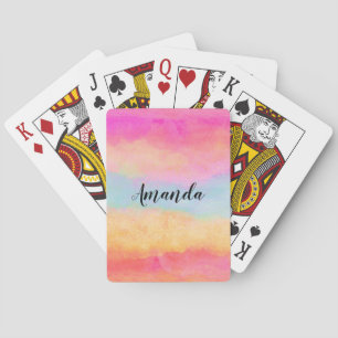Pink Blue Yellow Rainbow Abstract Stripes Playing Cards