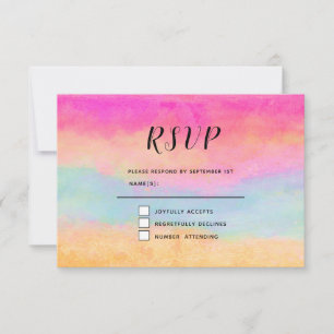Pink Blue Yellow Rainbow Abstract Stripes RSVP Card