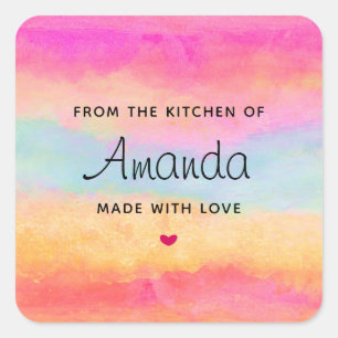 Pink Blue Yellow Rainbow Abstract Stripes Square Sticker