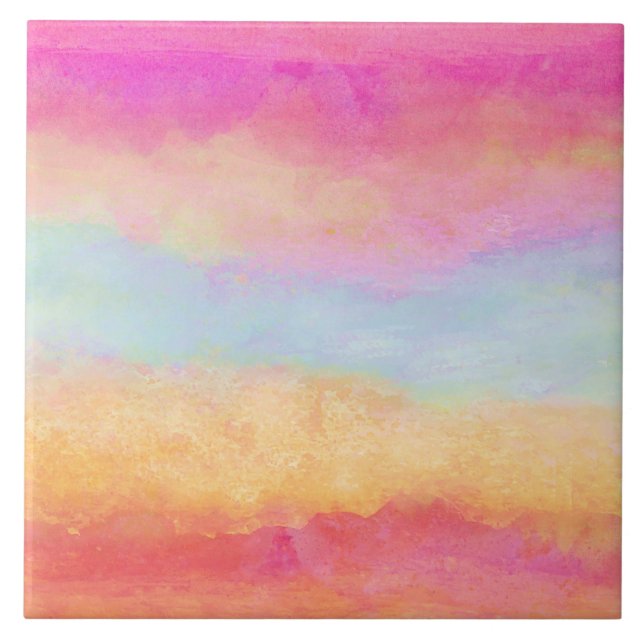 Pink Blue Yellow Rainbow Abstract Stripes Tile (Front)
