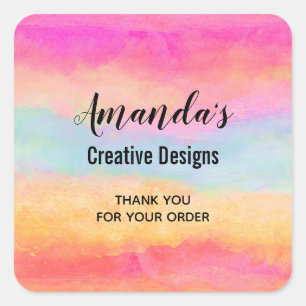  Pink Blue Yellow Rainbow Stripes Business Square Sticker