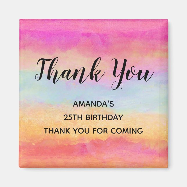 Pink Blue Yellow Rainbow Stripes Thank You Magnet (Front)