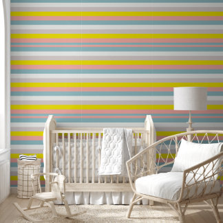Pink Blue Yellow Stripes Elegant Wallpaper