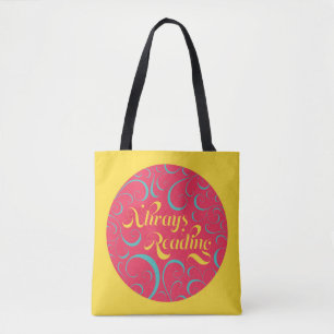 Pink Blue Yellow Swirls Always Reading Bookish Tote Bag