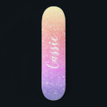 pink blue yellow unicorn rainbow glitter ombre skateboard<br><div class="desc">pink blue yellow unicorn rainbow glitter ombre skateboard ,  add your name</div>