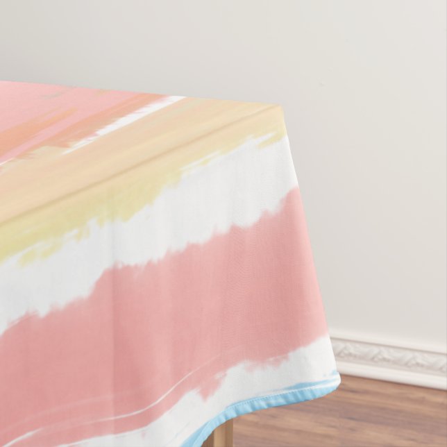 Pink Blue Yellow Watercolor Stripes 60" x 104" Tablecloth (In Situ)