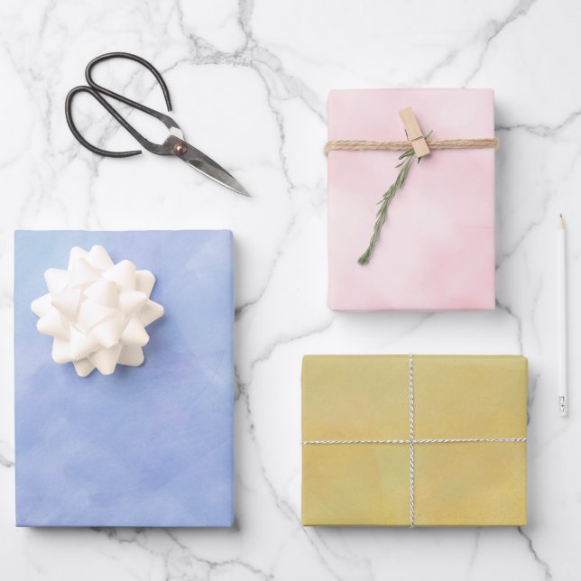 Pink Blue Yellow Watercolor  Wrapping Paper Sheet (Front)
