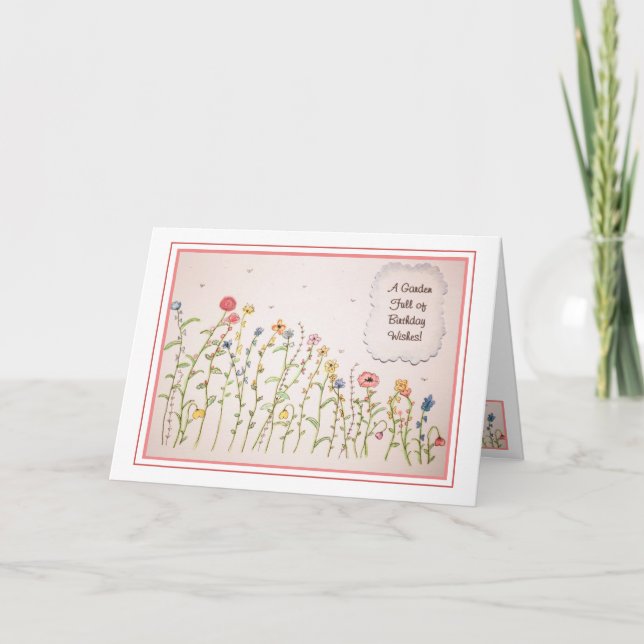Pink Blue Yellow Wildflower Birthday Card (Front)