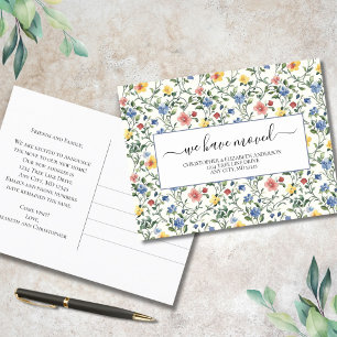 Pink Blue Yellow Wildflowers Cottagecore Moving  Announcement Postcard