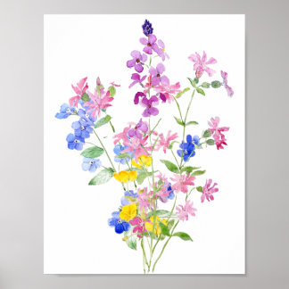 pink blue yellow wildflowers wildflower bouquet  poster