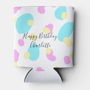 Pink blue yellowhappy birthday kids shapes abstrac can cooler
