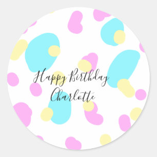 Pink blue yellowhappy birthday kids shapes abstrac classic round sticker