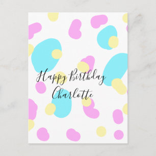 Pink blue yellowhappy birthday kids shapes abstrac postcard