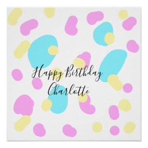 Pink blue yellowhappy birthday kids shapes abstrac poster