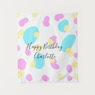 Pink blue yellowhappy birthday kids shapes abstrac tapestry